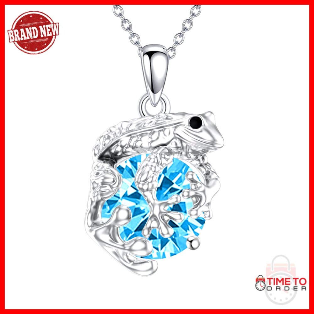 925 Sterling Silver Frog Pendant Necklace With Birthstone, Gift For Women